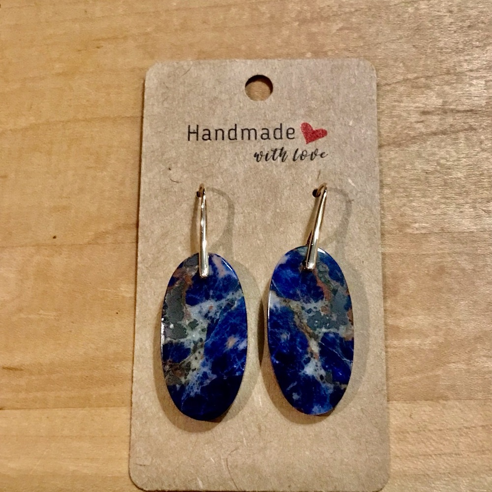 Beautiful Long Sodalite Ovals on Gold Plated Earrings